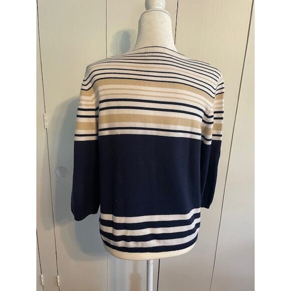Sweater Size Medium Pullover with 3/4 sleeves Nautical Theme Blue / White / Tan - Picture 3 of 4